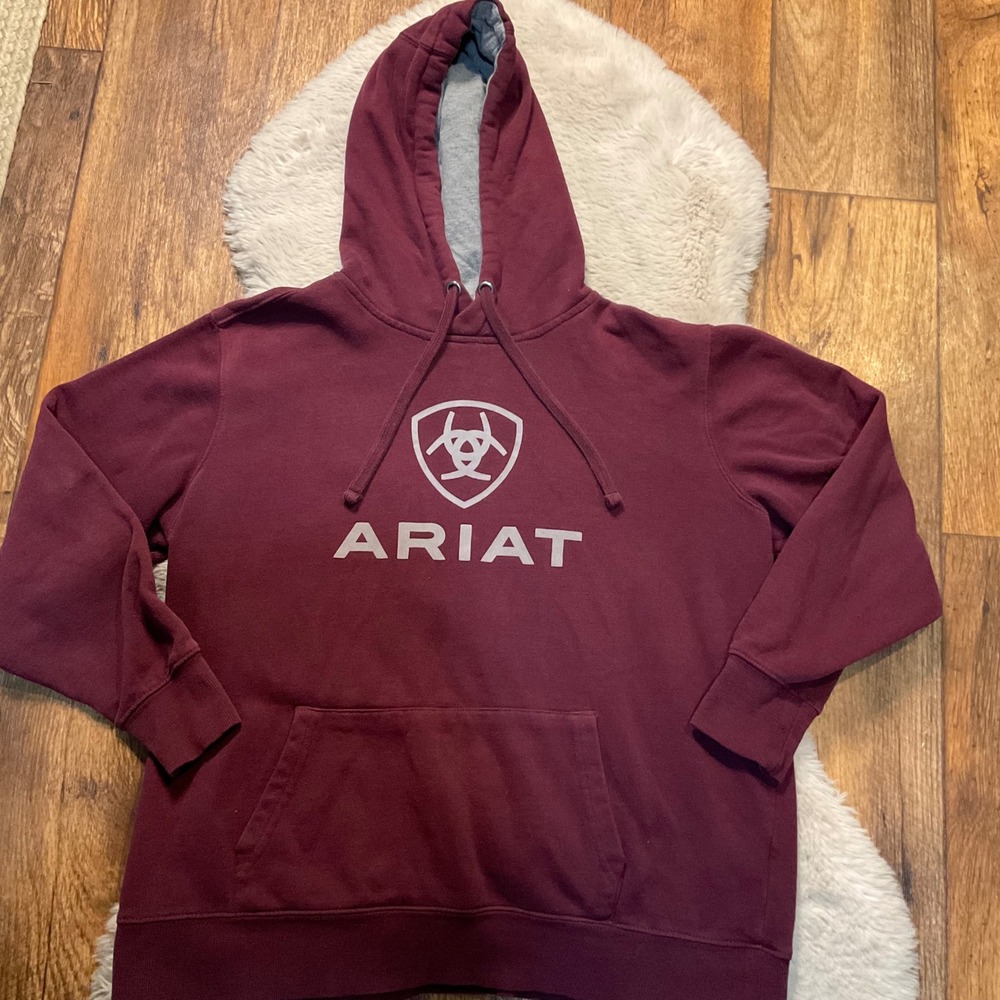 Ariat‎ Hooded Sweatshirt Logo Size Large Mens Burgundy Hoodie Cowboy Western